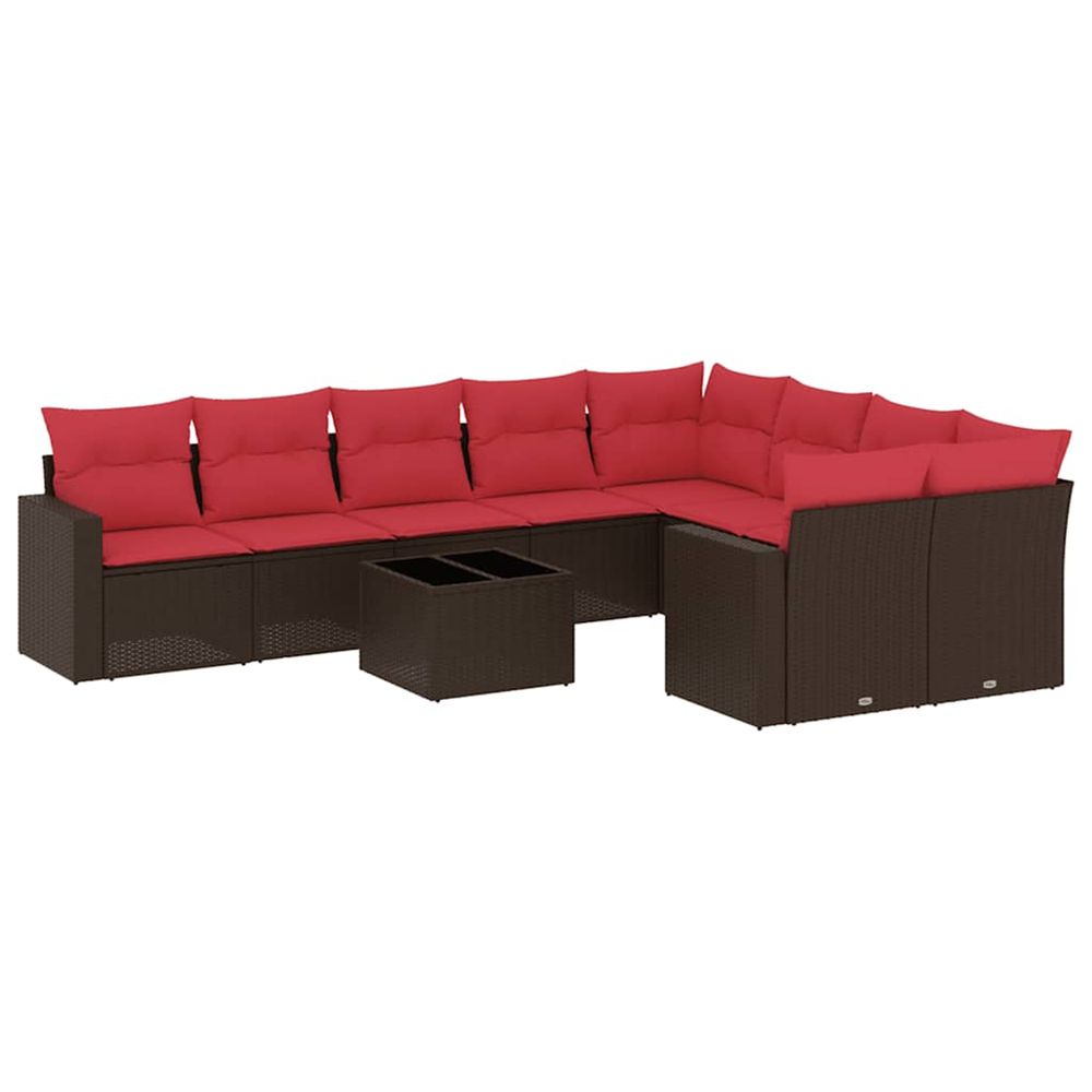 Salon de jardin 10 pcs avec coussins marron résine tressée