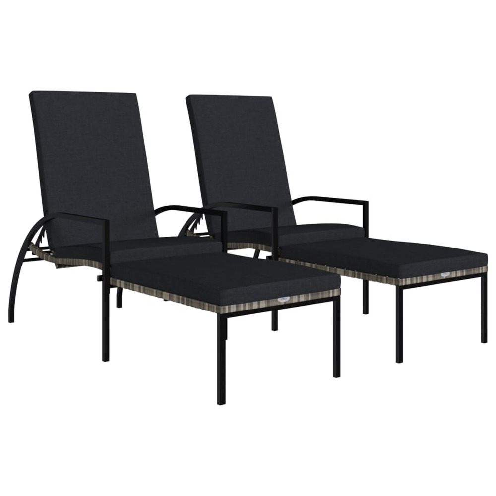 Chaises longues avec repose-pied 2 pcs résine tressée gris