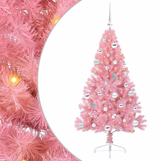 Sapin de noël artificiel pré-éclairé rose 150 cm pvc