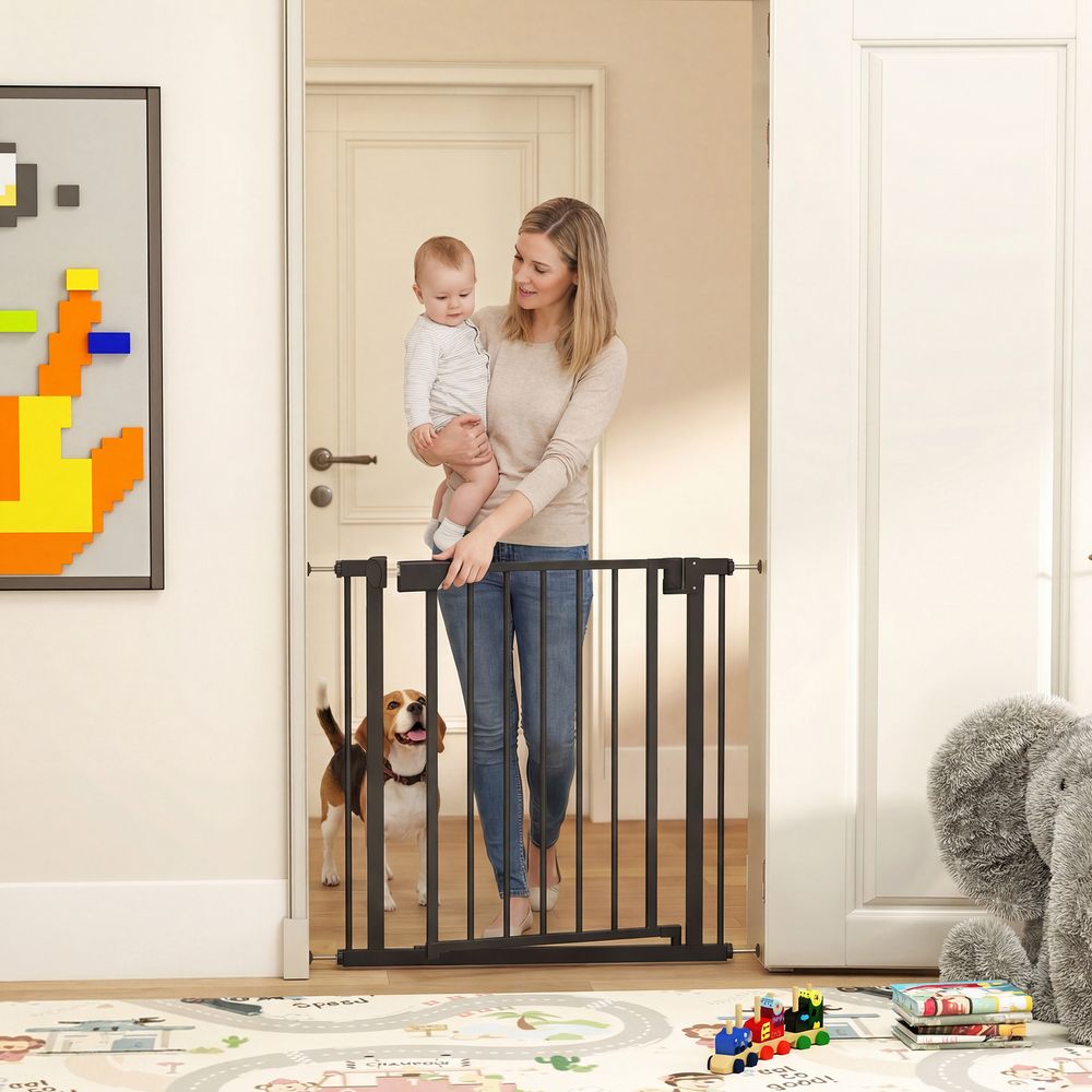 Barrière de sécurité bébé et chien en acier 76 à 81 cm blanche pour porte et couloir sans perçage à double verrouillage