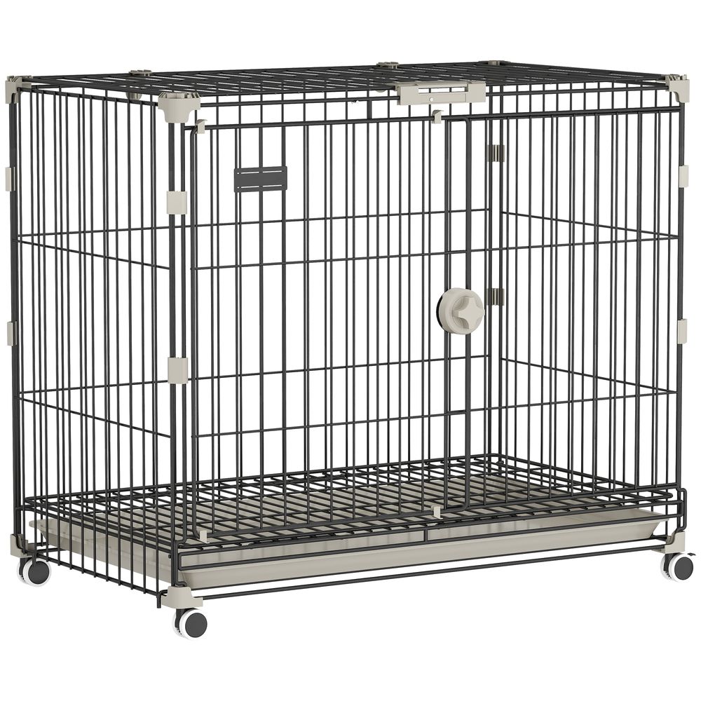 Cage chien pliable métal intérieur roues toit verrouillable 75,5x46x64,5cm noir