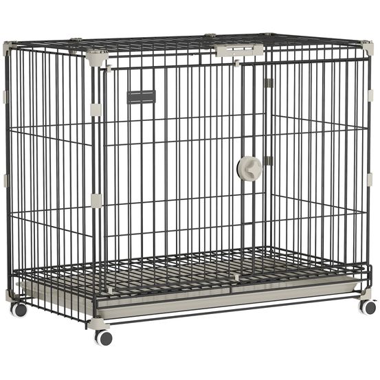 Cage chien pliable métal intérieur roues toit verrouillable 75,5x46x64,5cm noir