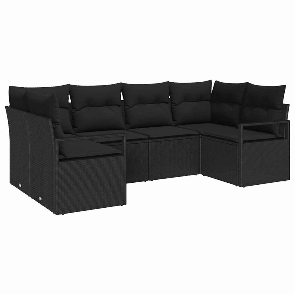 Ensemble de canapé de jardin avec coussin 6 pcs noir polyrotin