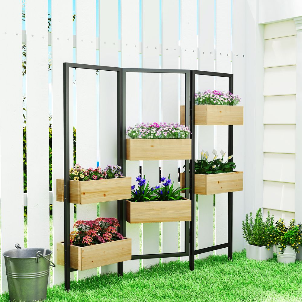 Jardinière paravent pliable treillis acier bois 6 bacs de plantation balcon intérieur 116x112cm