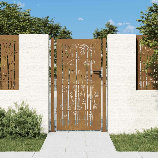Portail de jardin 100x200 cm en acier corten et bambou