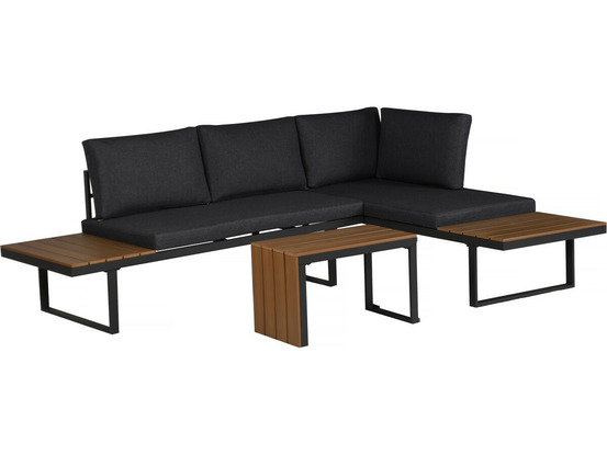 Salon de jardin canapé d'angle modulable décor imitation bois
