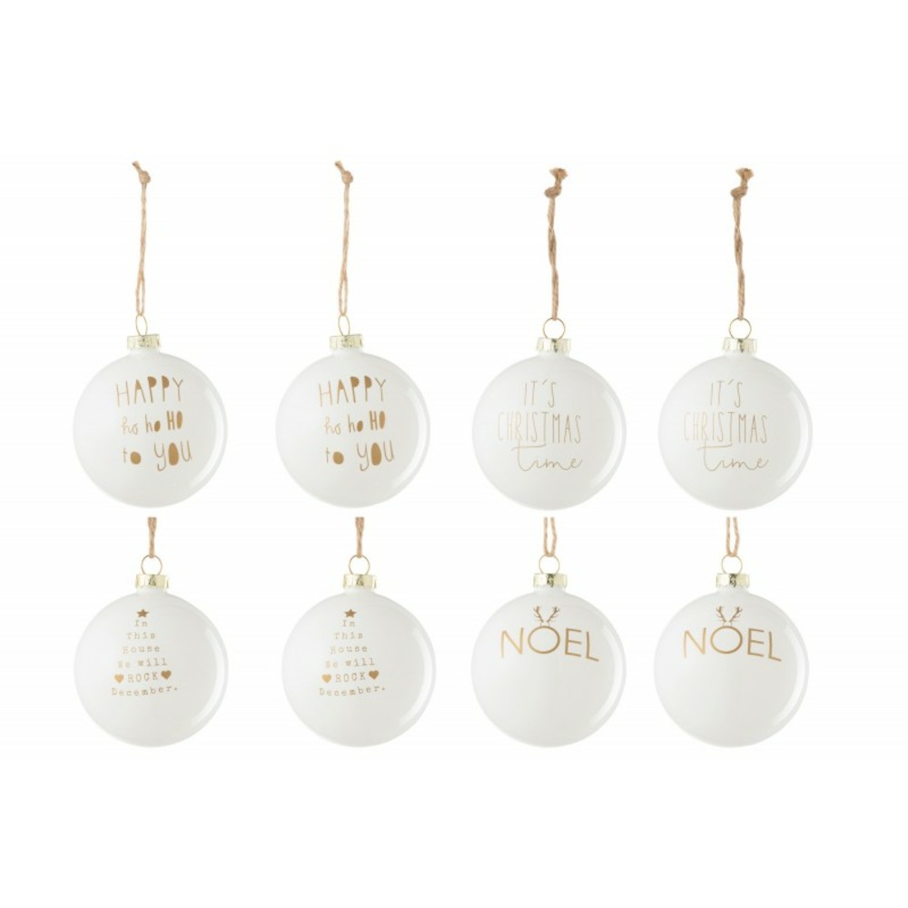 Boite de 8 boules de noël en verre blanc 8x8x8 cm