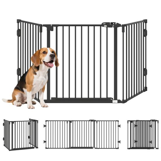 Barrière sécurité modulable acier chien maison fermeture automatique pliable 202x76cm noir - comfortxl pet living