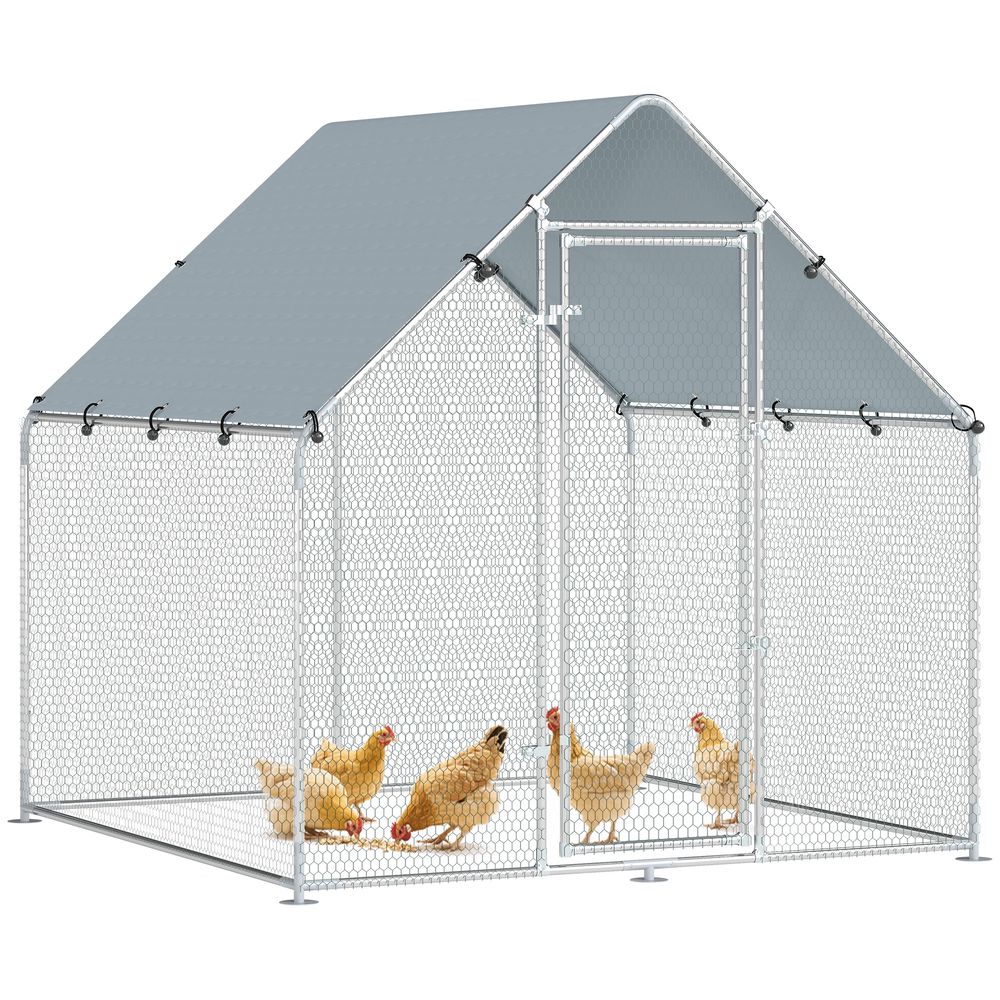 Enclos extérieur volaille acier double verrou toit bâche anti-uv 200x200x200cm