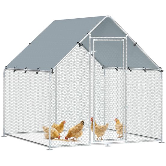 Enclos extérieur volaille acier double verrou toit bâche anti-uv 200x200x200cm