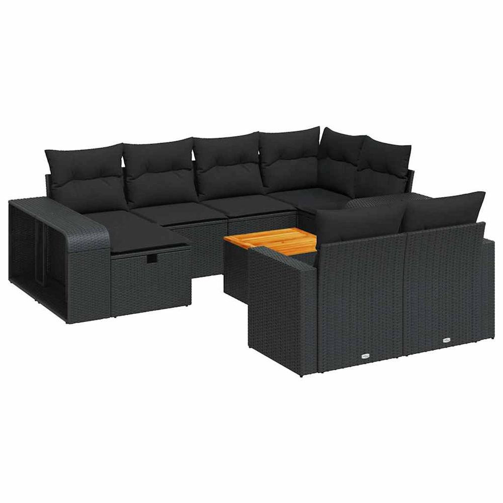 Salon de jardin 11 pcs avec coussins noir résine tressée