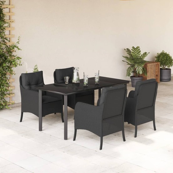 Ensemble à manger de jardin coussins 5pcs noir résine tressée