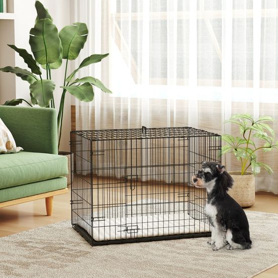 Cage transport chien métal intérieur voyage pliable 2 portes 75x48x53cm noir