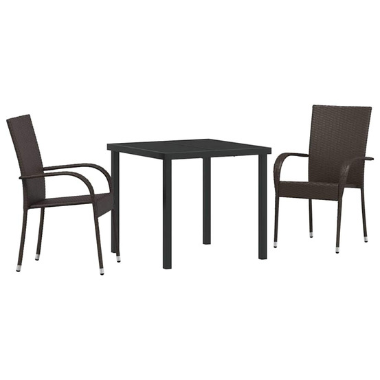 Ensemble de salle à manger pour jardin 3 pcs marron poly rotin