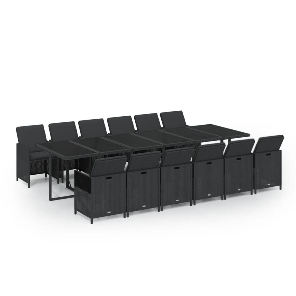 Ensemble à manger de jardin coussins 13 pcs résine tressée noir