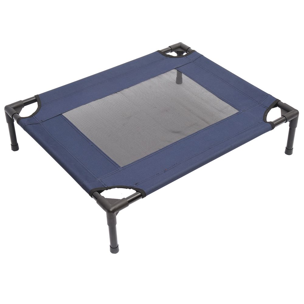 Lit pour chien chat lit de camp grand confort sur pieds tissu oxford textilène micro-perforé 76l x 61l x 18h cm bleu marine noir