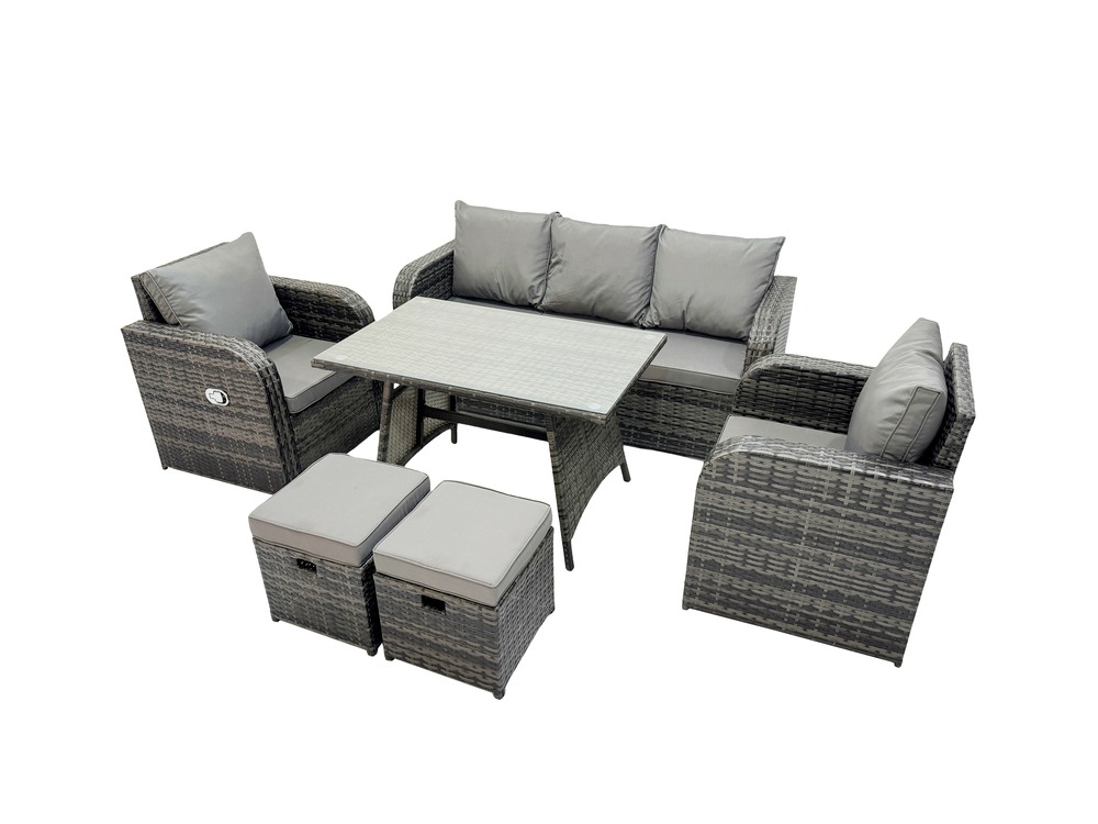 Gris foncé mixte salon de jardin en résine tressée ensemble repas de jardin exterieur 7 places avec table à manger