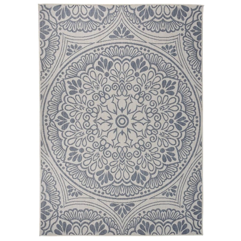 Tapis à tissage plat d'extérieur 140x200 cm motif bleu