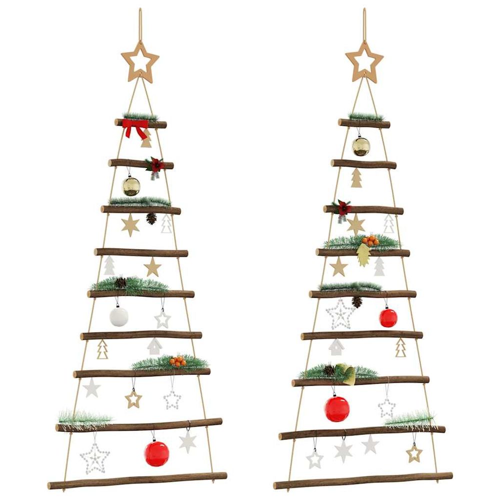 Lot de 2 sapins de noël muraux suspendus en bois naturel décoration 120 cm