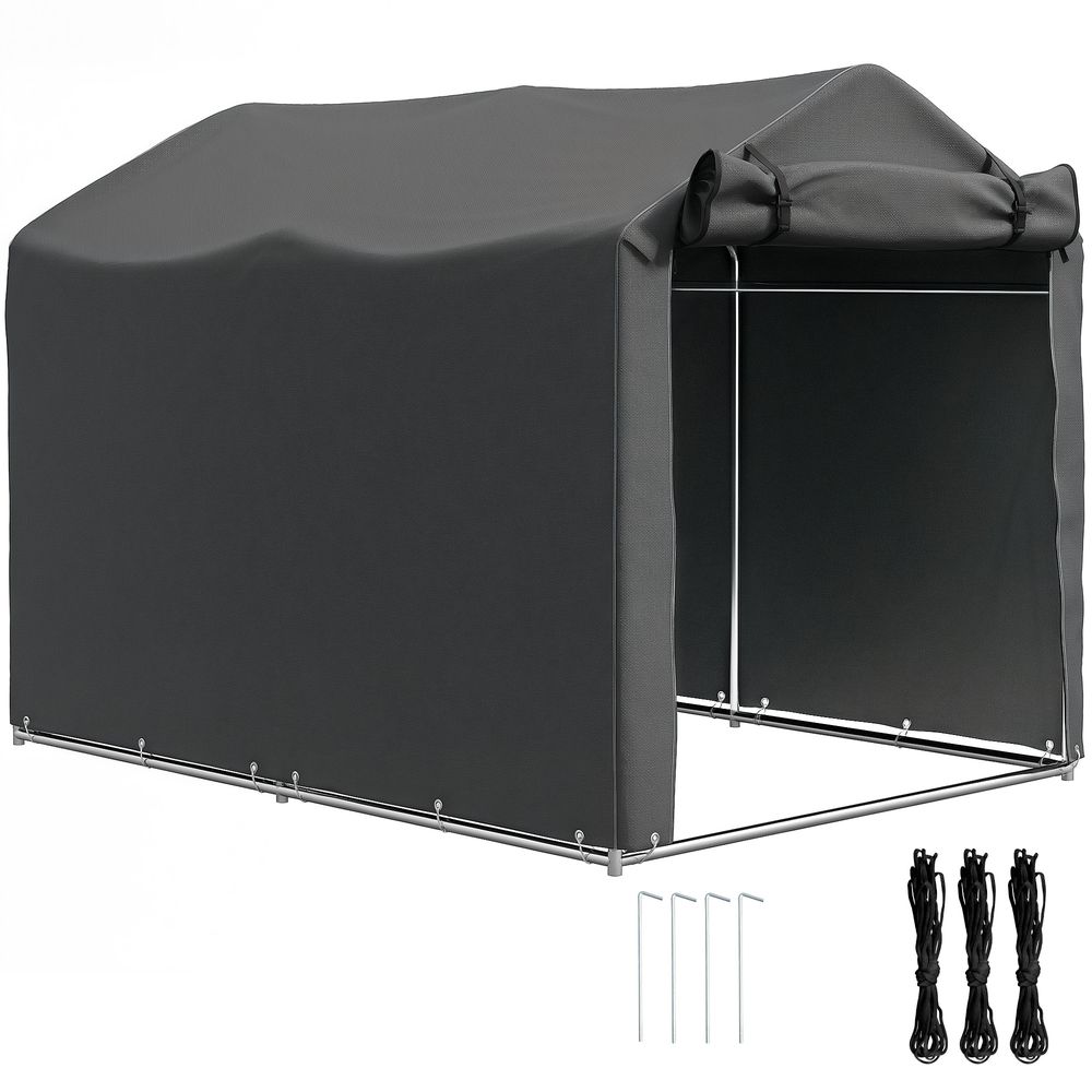 Tente de jardin métal pe vélo moto rangement porte zippée 220x157x165cm gris foncé - comfortxl outdoor living