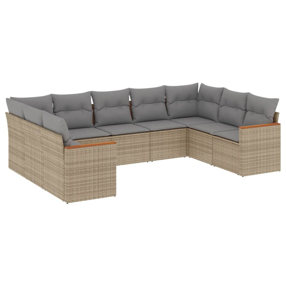 Salon de jardin avec coussins 9pcs mélange beige résine tressée