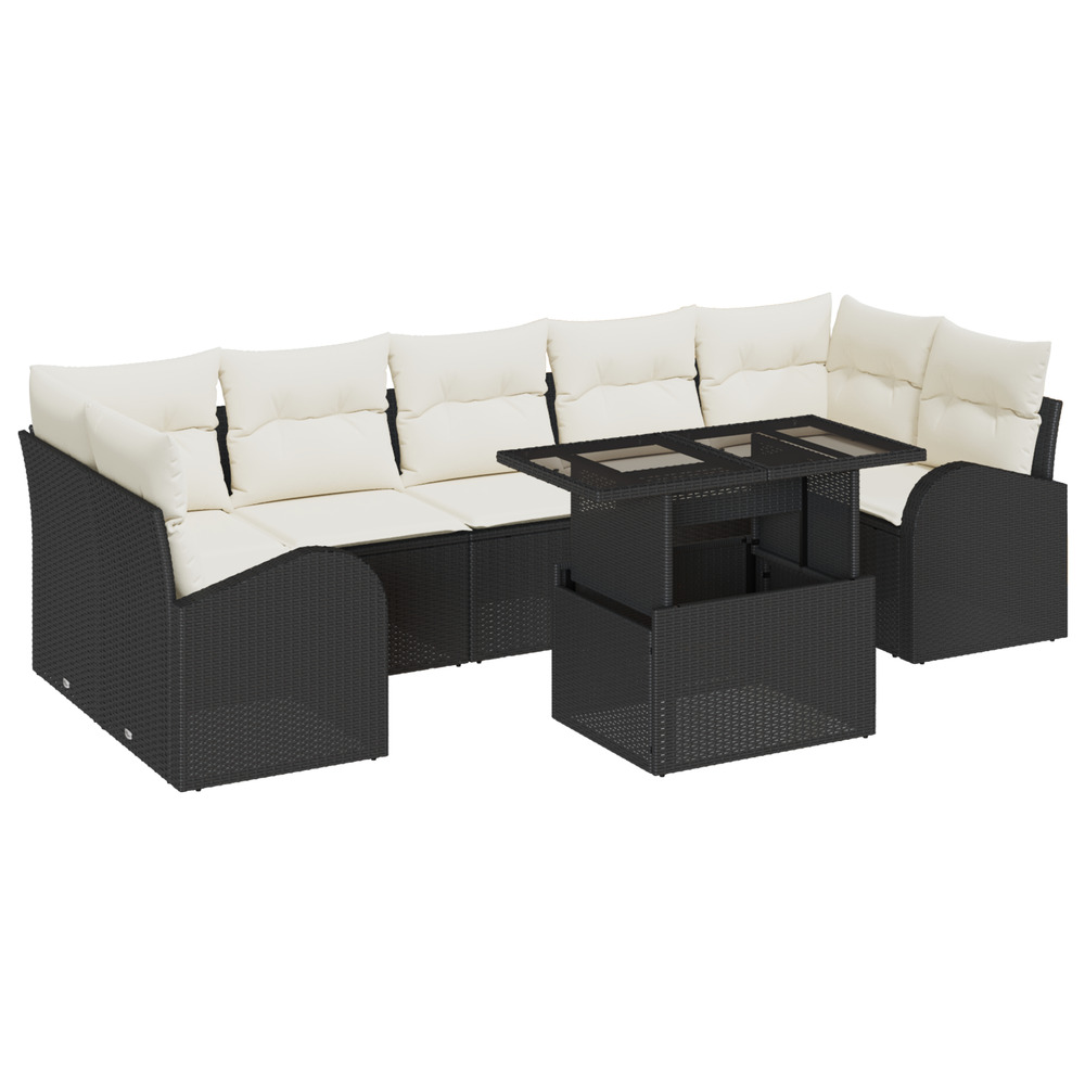 Ensemble de canapé de jardin 8 pièces avec coussins rattan noir poly