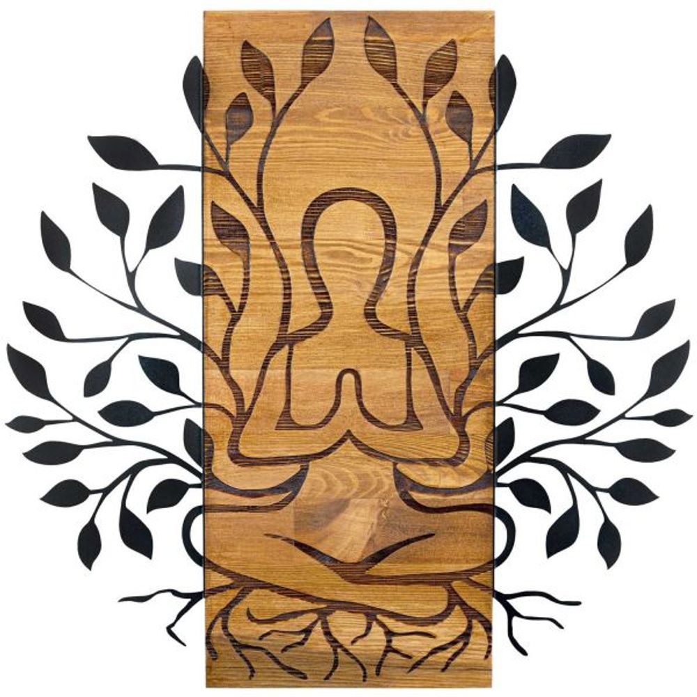 Décoration murale en bois et métal walnut méditation