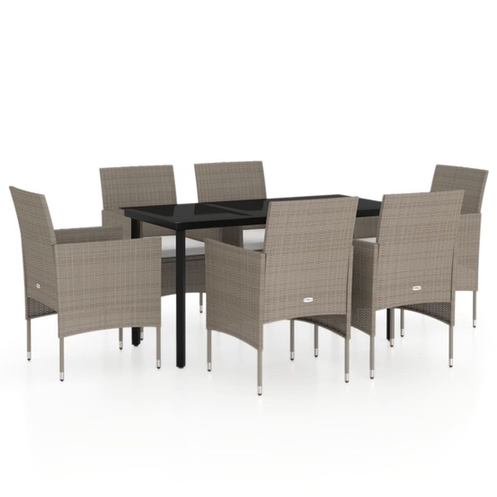 Ensemble à manger de jardin coussins 7 pcs beige/noir