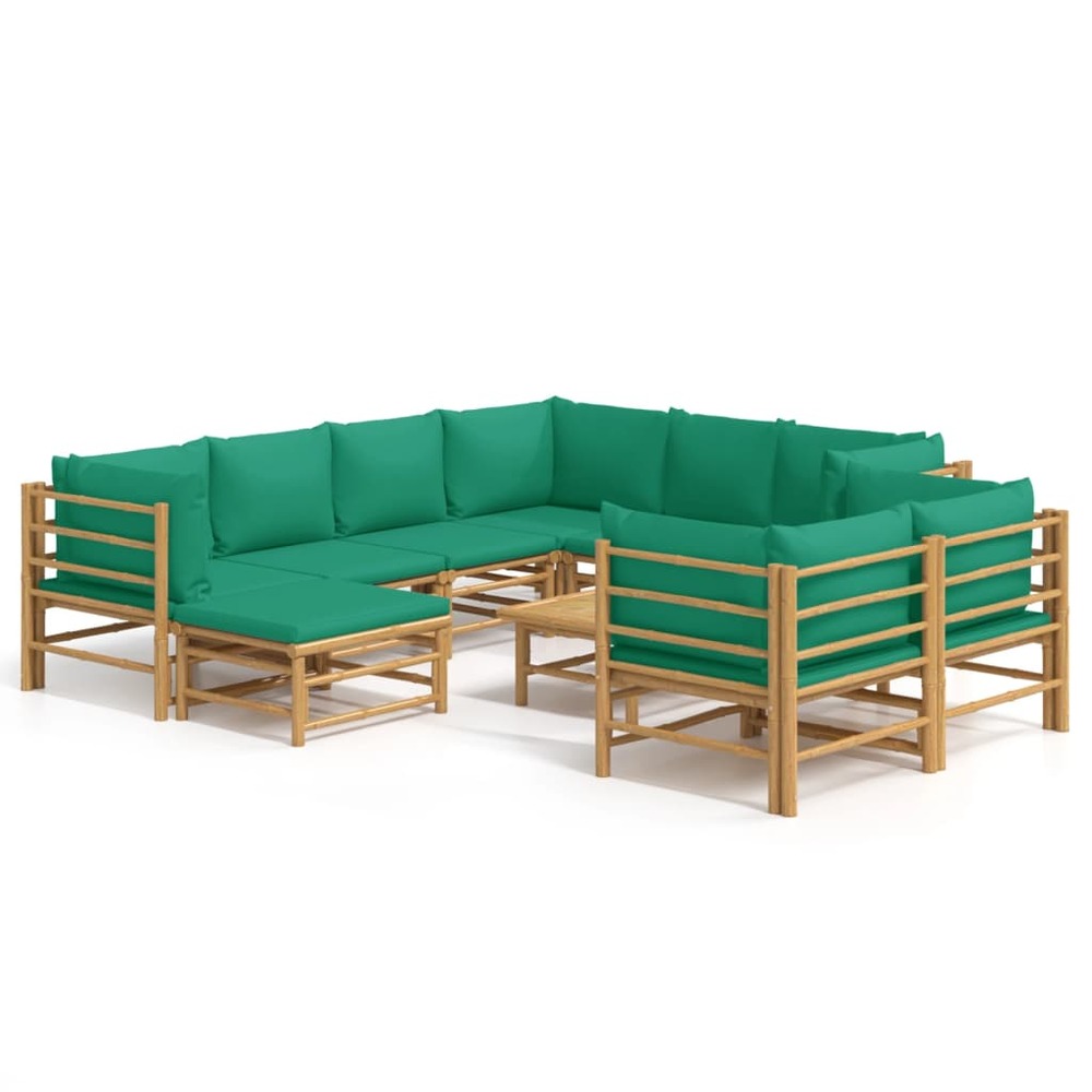 Salon de jardin meuble d'extérieur ensemble de mobilier 10 pièces avec coussins vert bambou