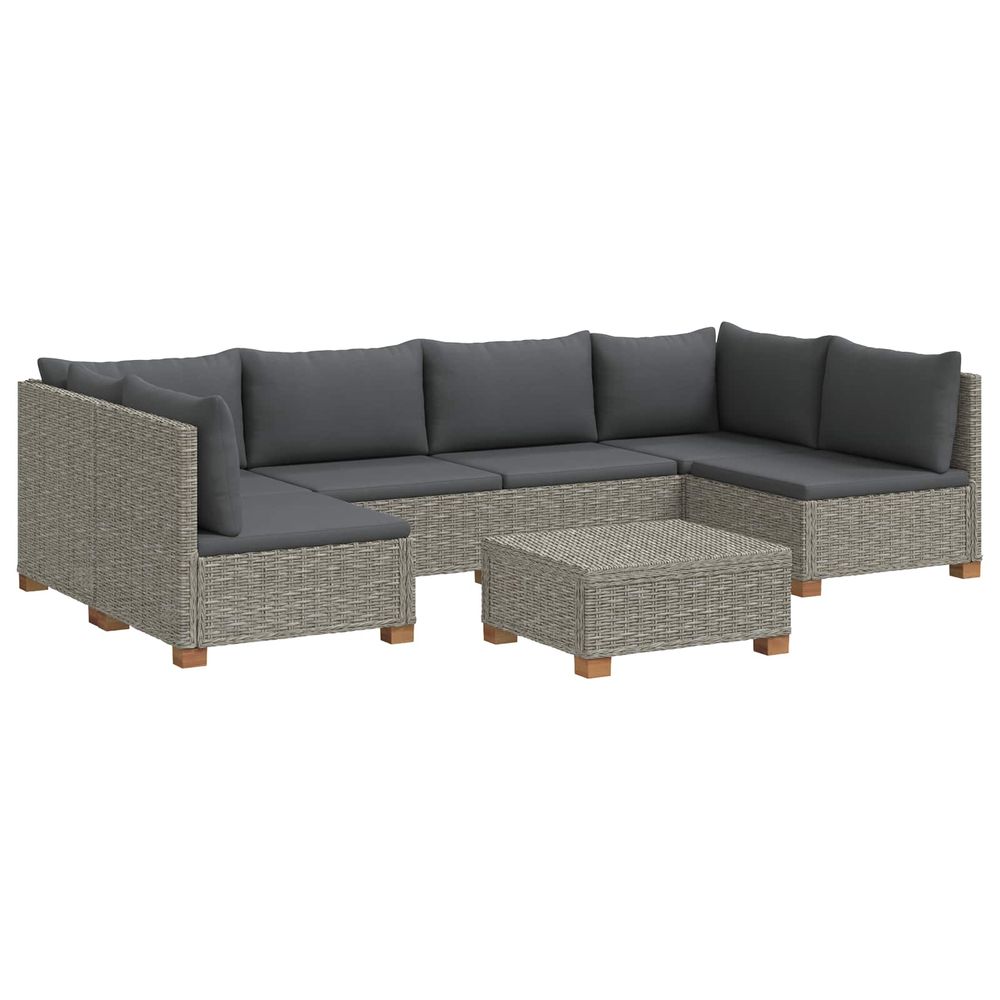 7 pc ensemble de salon en rotin avec coussins gendt gris kubu