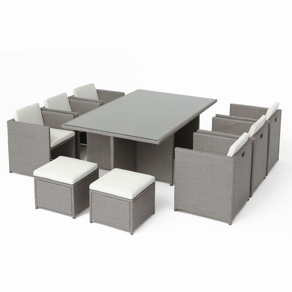 Table et chaises 10 places encastrables résine gris-blanc miami