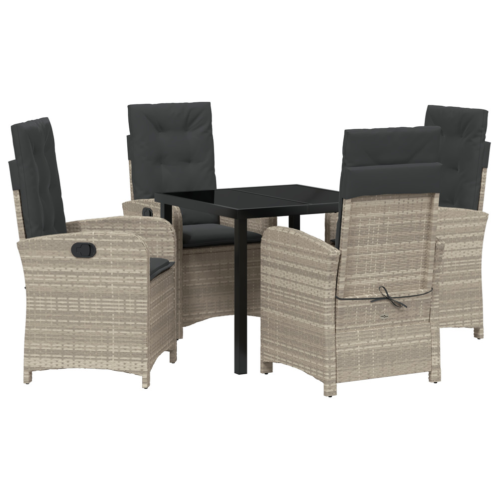 Ensemble de salle à manger de jardin de 5 pièces avec coussins gris clair en rattan poly