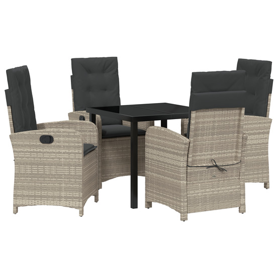 Ensemble de salle à manger de jardin de 5 pièces avec coussins gris clair en rattan poly