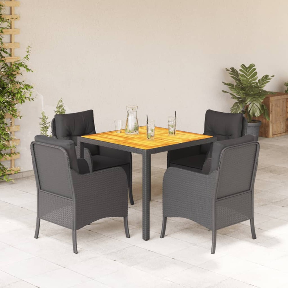 Ensemble à manger de jardin coussins 5pcs noir résine tressée