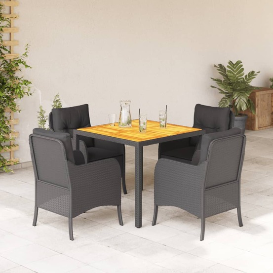 Ensemble à manger de jardin coussins 5pcs noir résine tressée