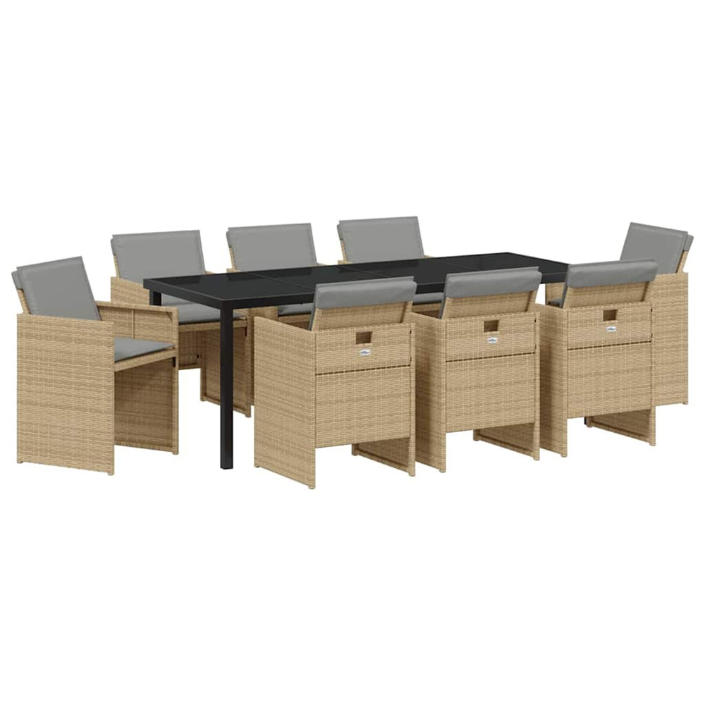 Ensemble de salle à manger pour jardin 9 pcs beige polyrotin