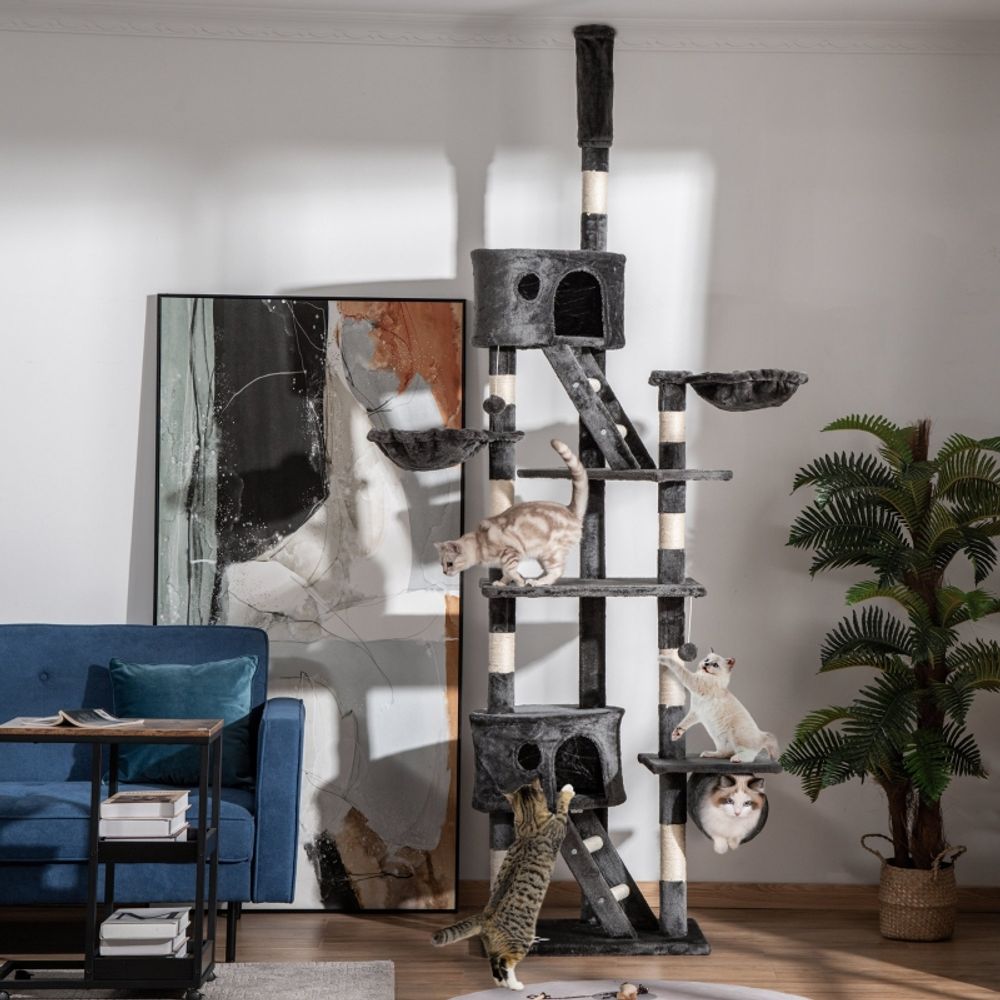Arbre à chat xxl ajustable sisal gris 240-260cm tour griffoir multi-niveaux - comfortxl pet living