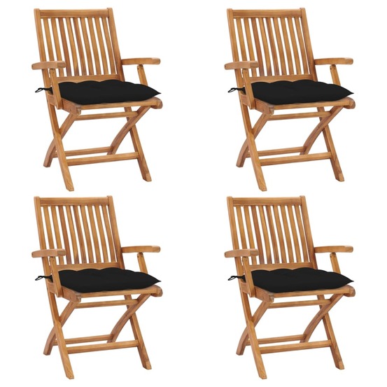 Chaises pliables de jardin avec coussins lot de 4 teck solide