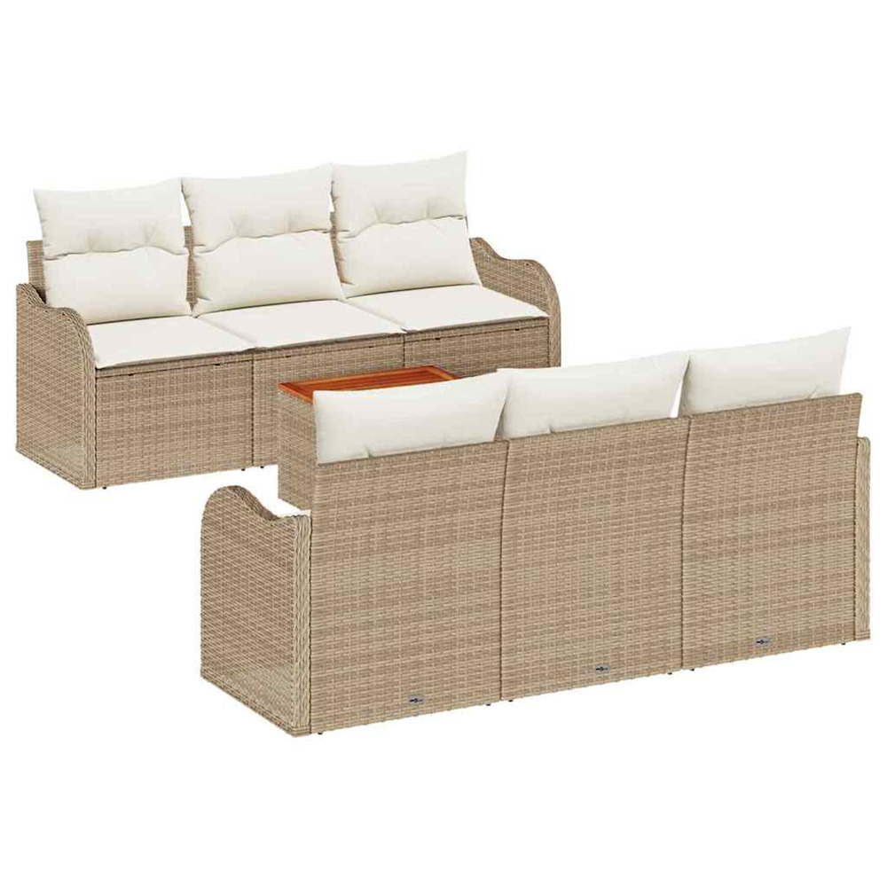 Ensemble de canapé de jardin avec coussin 7 pcs beige polyrotin