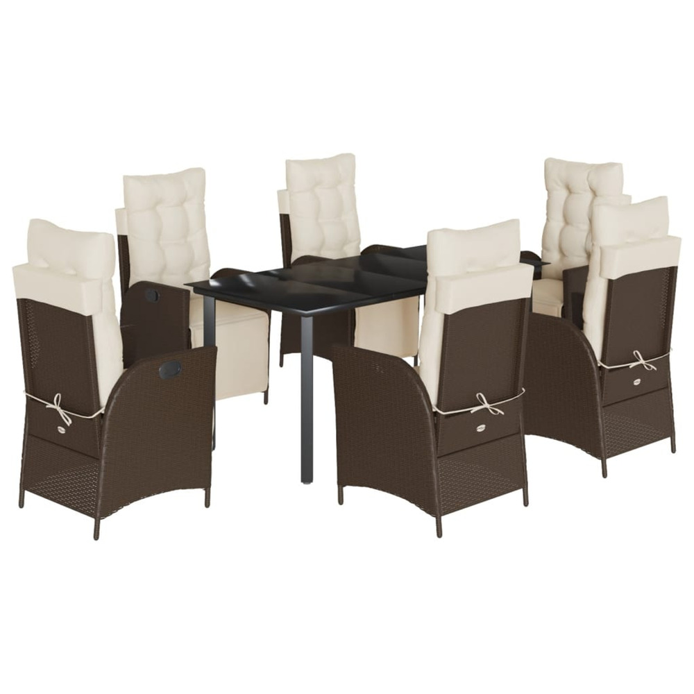 Ensemble à manger de jardin et coussins 7 pcs marron rotin