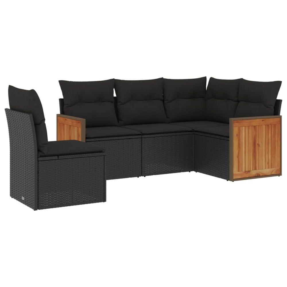 Salon de jardin 5 pcs avec coussins noir résine tressée