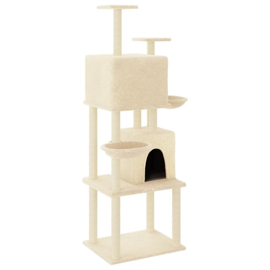 Arbre à chat meuble tour grimper jouet grattage grattoir escalade plateforme avec griffoirs en sisal 180 cm crème
