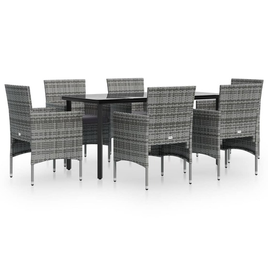 Ensemble à manger de jardin coussins 7pcs gris et noir
