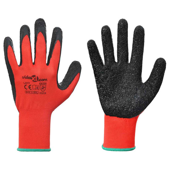Gants de travail 12 pcs rouge et noir 11 / xxl