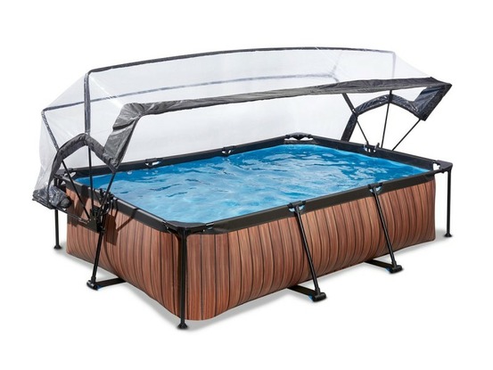 Piscine tubulaire wood rectangulaire 2,20 x 1,50 x 0,65 m avec dôme