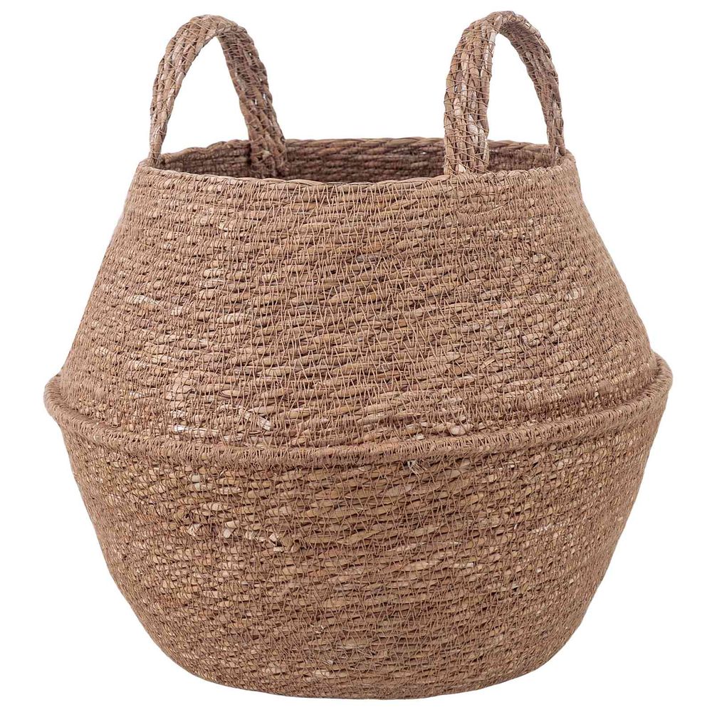 Cache-pot cylindrique herbe de mer naturelle avec poignées de transport naturel 32x32cm