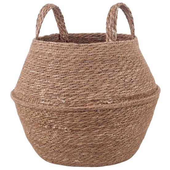 Cache-pot cylindrique herbe de mer naturelle avec poignées de transport naturel 32x32cm