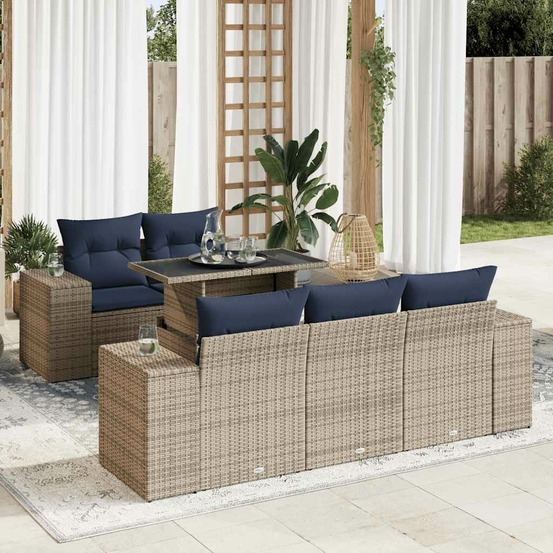 Salon de jardin avec coussins 6 pcs gris résine tressée acacia
