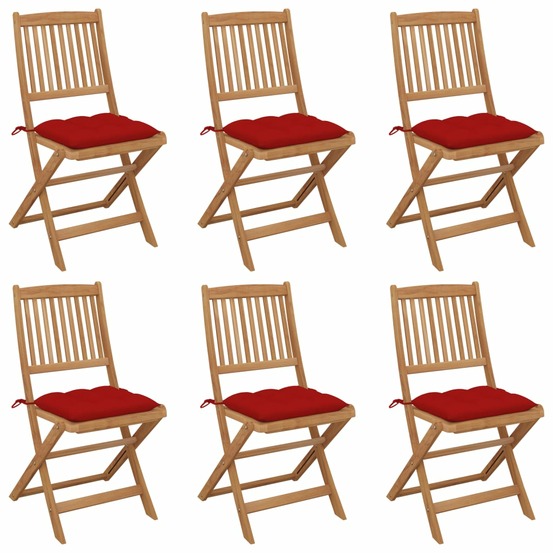 Chaises pliables de jardin lot de 6 avec coussins bois d'acacia