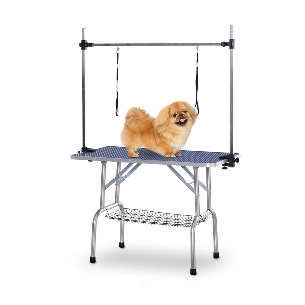 Table de toilettage chien acier 107x60x170 cm pliable réglable avec sangles et étagère - comfortxl outdoor living